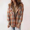 Fall Winter Women's Plaid Jacket Long Sleeve Hooded Cozy Coat with Pockets
