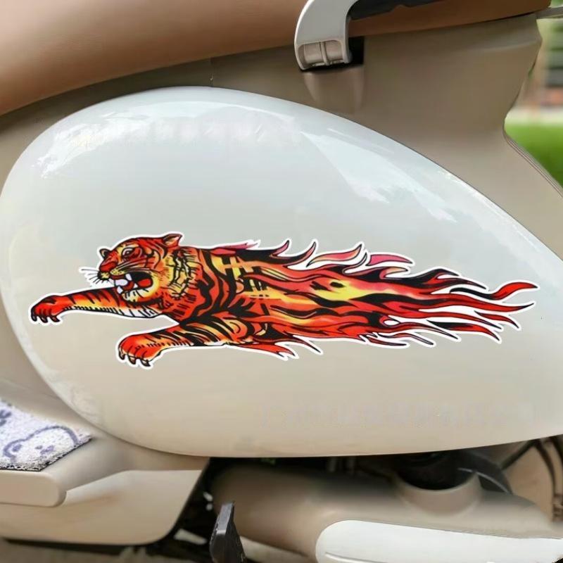 Creative Car Body Scratch Cover Sticker Tiger Flame Cartoon Decal For Electric Vehicle Automobile Personalized Decoration