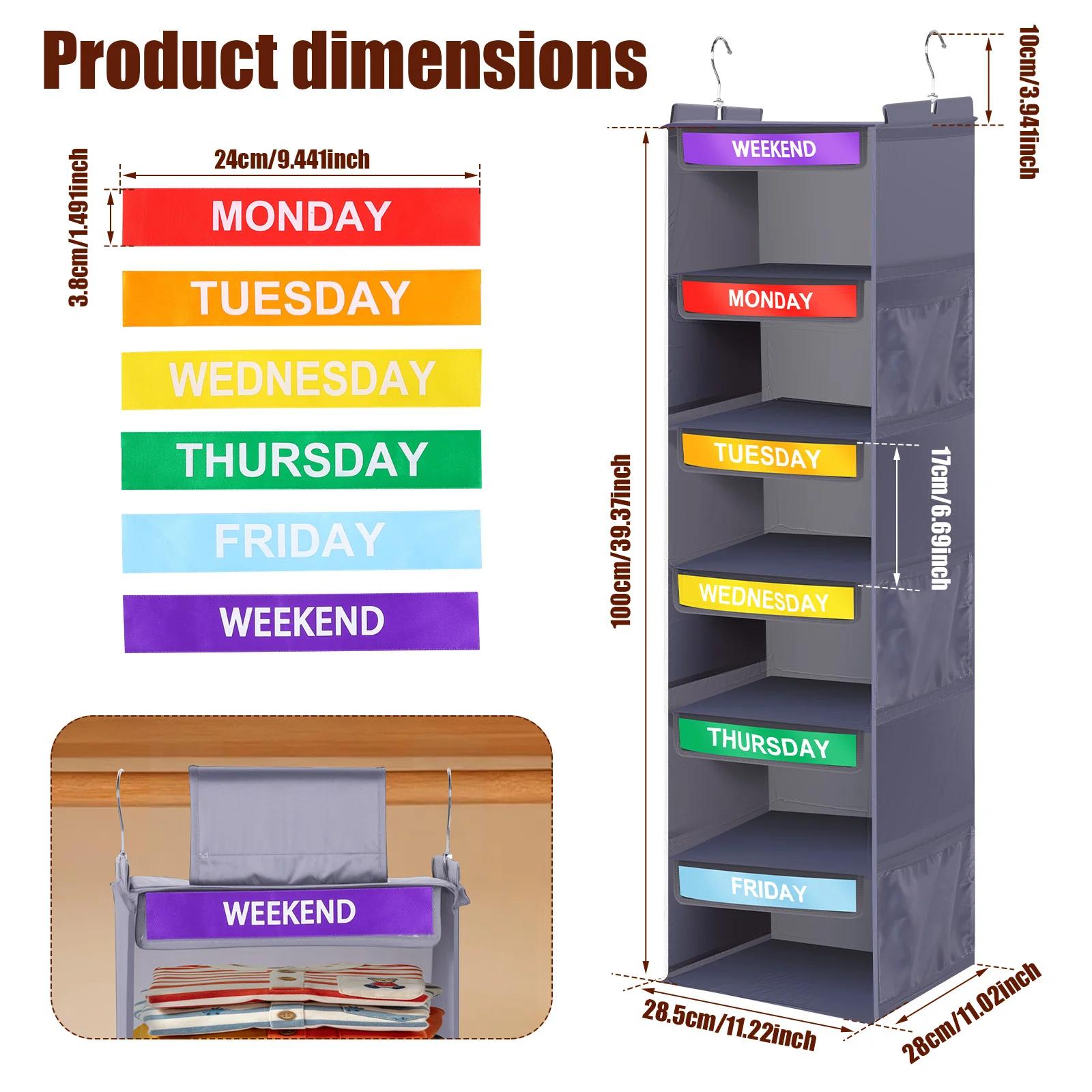 

6 Shelf Weekly Clothes Organizer Children s Clothing Storage Hanging Bag with 6 Side Pocket Large Capacity Foldable Storage Rack