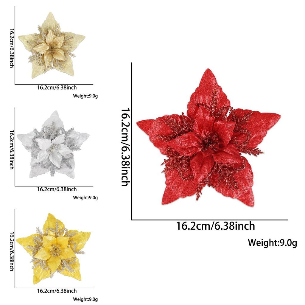 Beautiful 16cm Christmas Faux Flower Head With Glittery Gold Silver And Red Accents