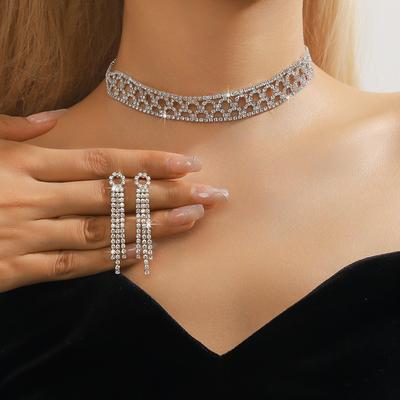 Fashion Sparkling Diamond Necklace Earrings Women's High-End Luxury Jewelry Earrings Bridal Jewelry Wedding Accessories