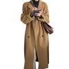 Women Winter Overcoat Double-breasted Turn-down Collar Long Sleeves Buttons Loose Cardigan Mid Length Outdoor Woolen Coat