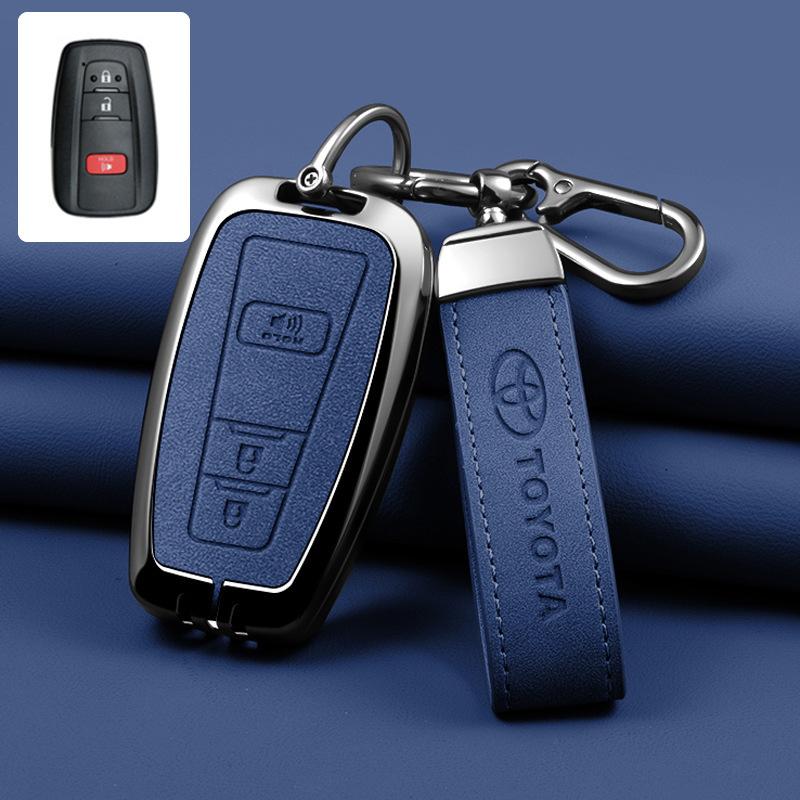 Leather Car Smart Remote Key Case Cover Shell for Toyota Avalon Camry RAV4 Prius CHR C-HR Corolla Land Cruiser Prado Keychain Ca