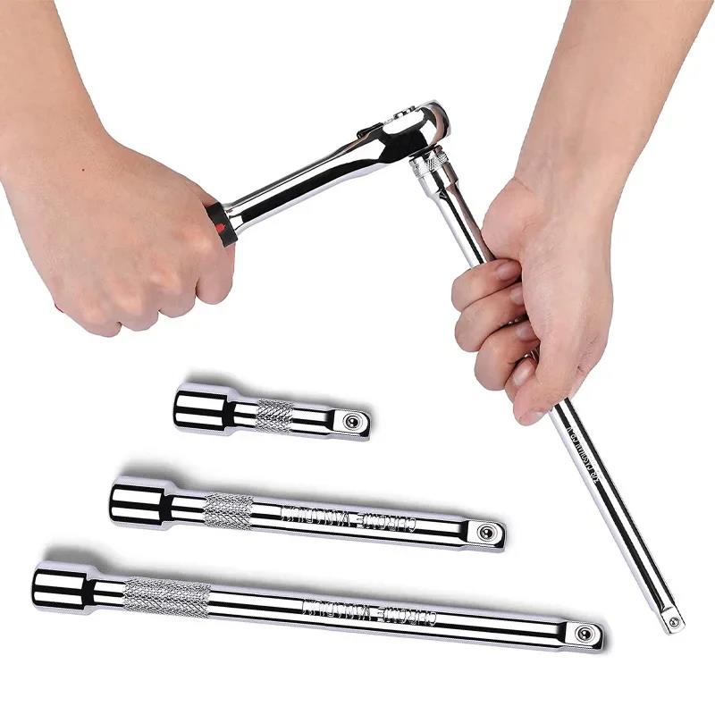 Socket Ratchet Wrench Extension Bar 1/4" 3/8" 1/2" 50/75/100/125/150/250mm Long Bar Steering Sleeve Connecting Rod Accessories