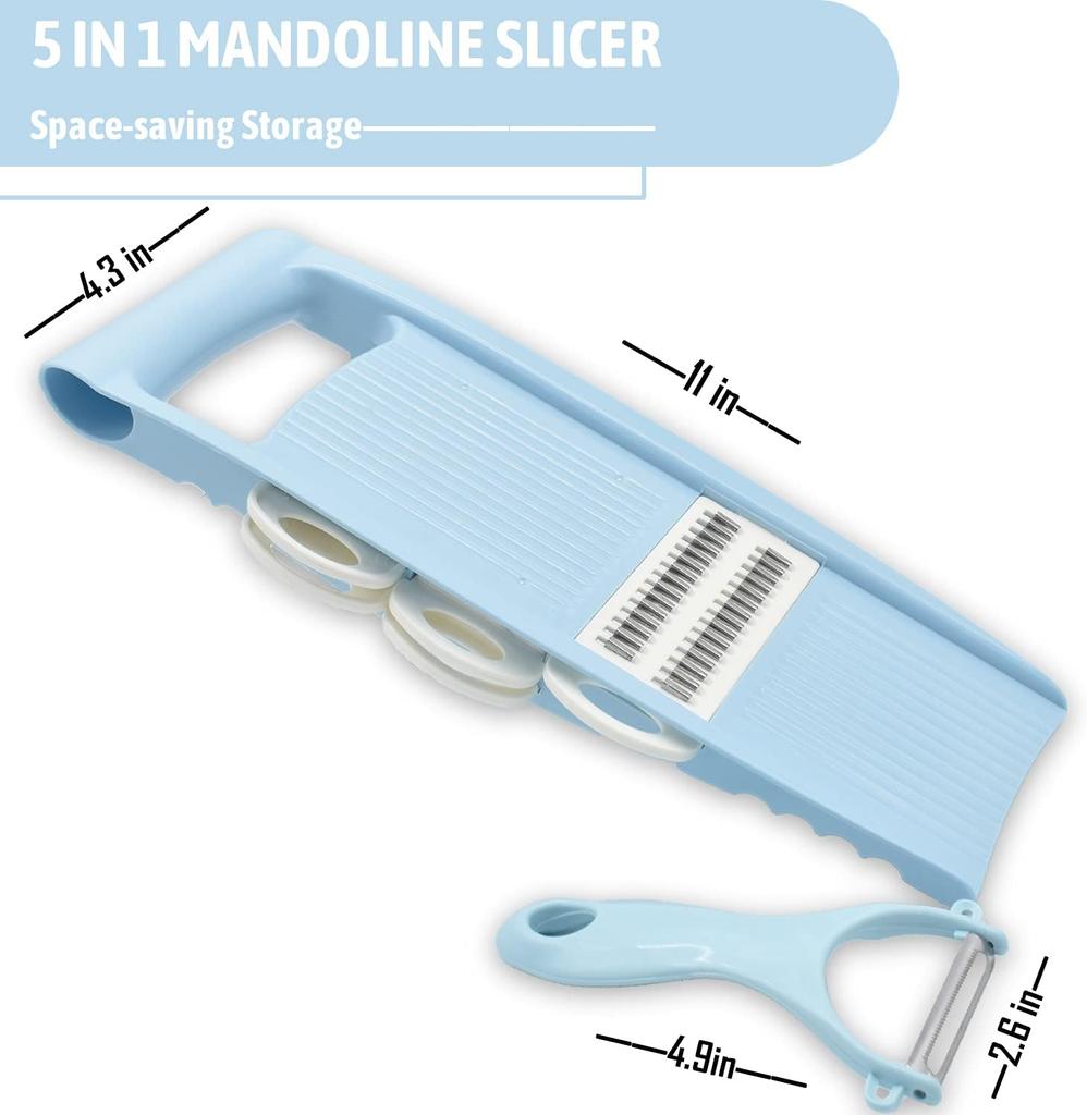 5 in 1 Slicer for Kitchen, Vegetable Cutter with Multi Blade for Potato Chips, Julienne, Shredder & Peeler, Blue
