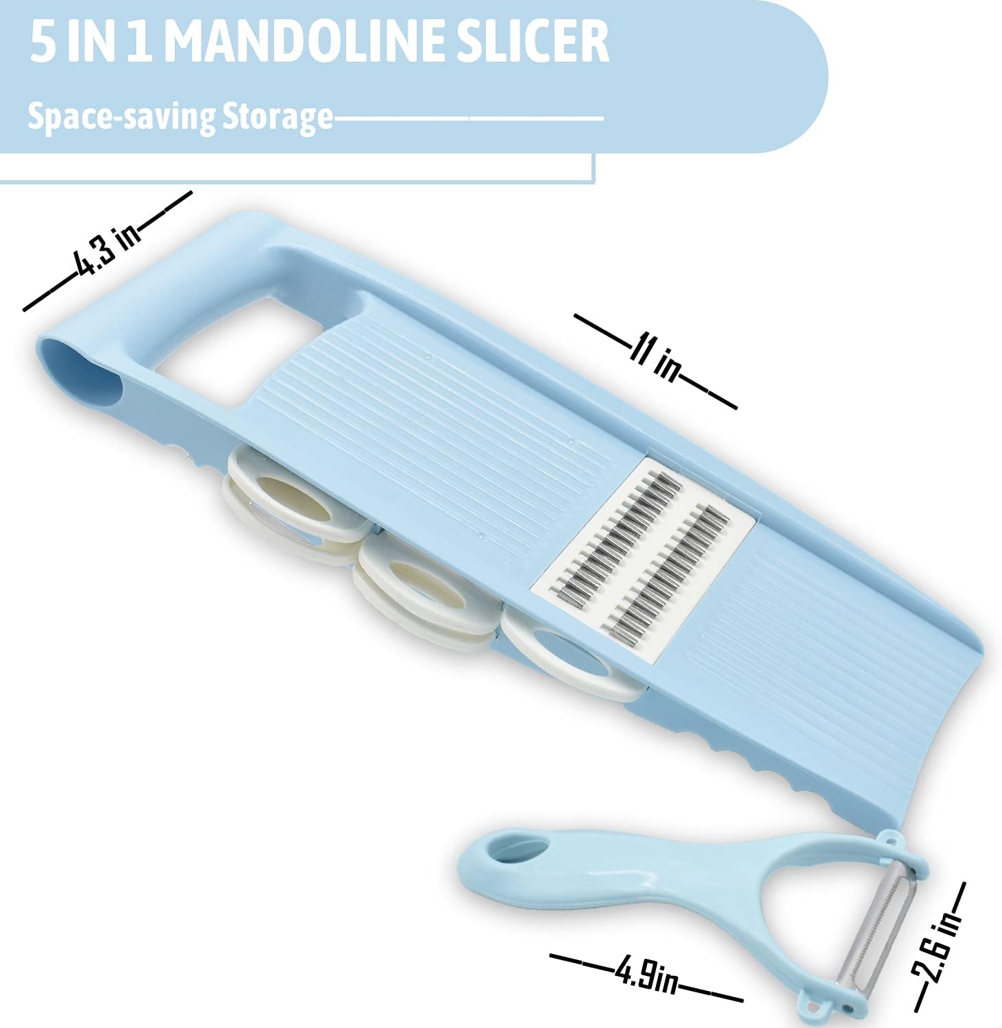 

5 in 1 Slicer for Kitchen, Vegetable Cutter with Multi Blade for Potato Chips, Julienne, Shredder & Peeler, Blue
