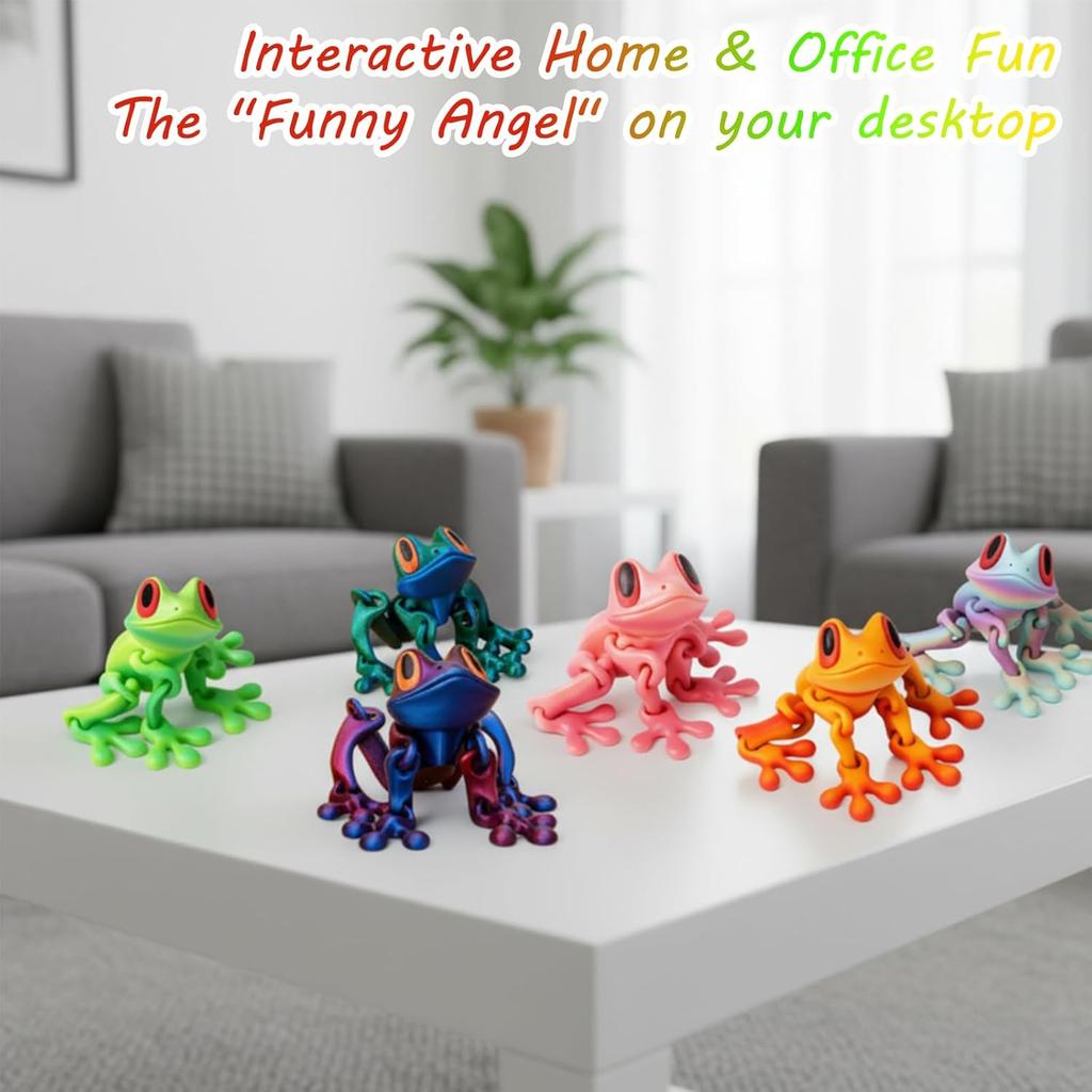 3D Printed Frog, 6 Magnetic Frogs for Refrigerator, Plastic Jumping Frogs for Home and Office Decoration, Green Frog 3D Printed Frogs Set for Adults
