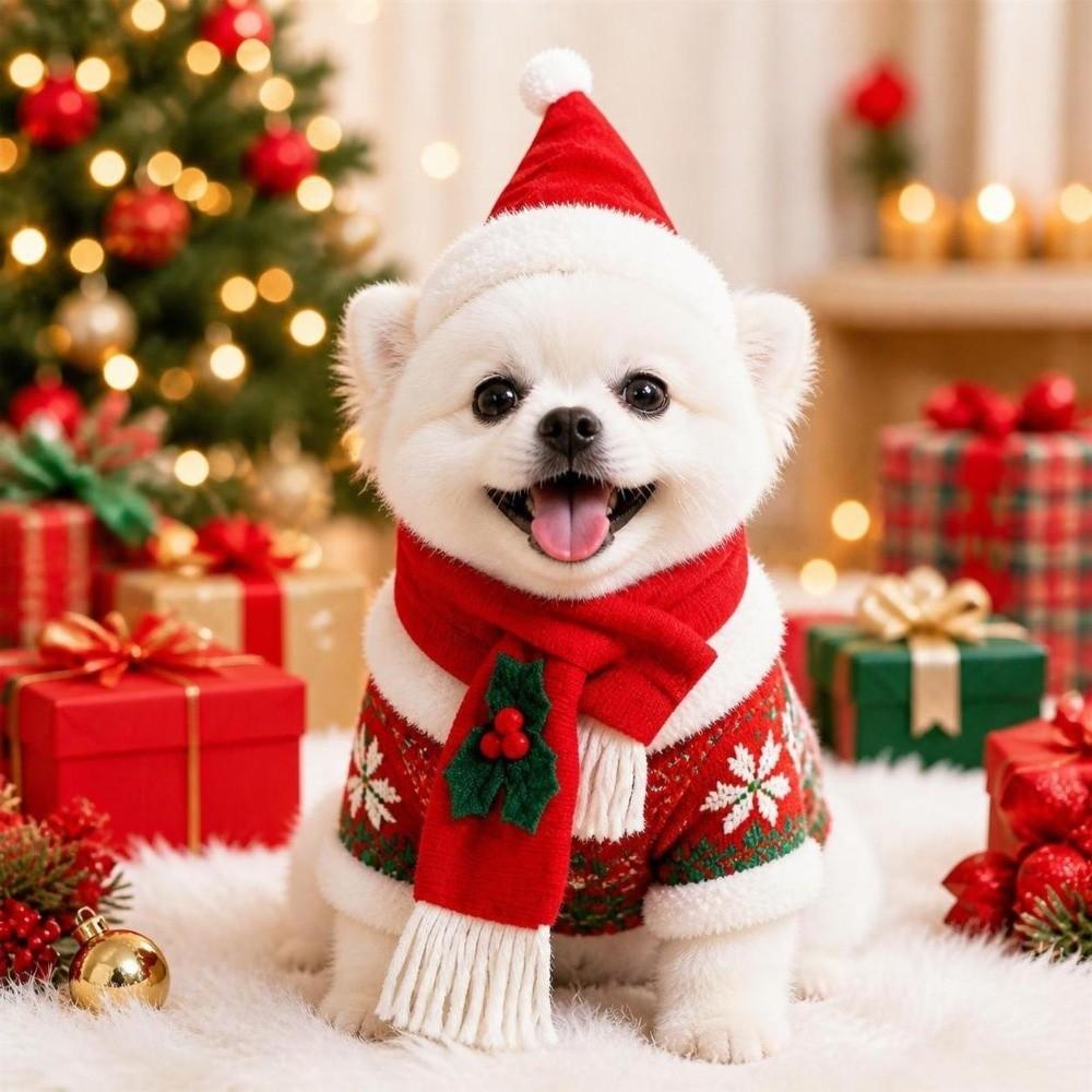 2Pcs/Set Winter Dog Scarf Collar Christmas Cat Scarf Hat Small Dog Accessories for Puppy Kitten