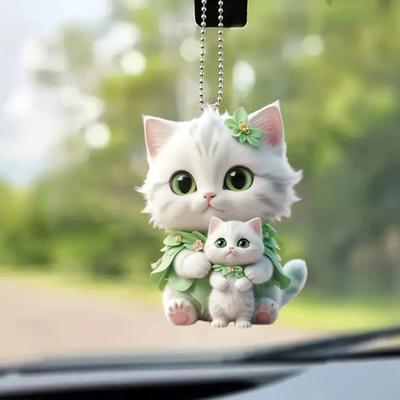 Car Hanging Decoration Christmas Tree Pendant with Lanyard Cat Shape Design Rearview