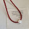 Onyx Beaded Love Necklace Women'S Light Luxury High-End Sense Personality Fashion Temperament Trend Versatile Neck Chain Sweater Chain