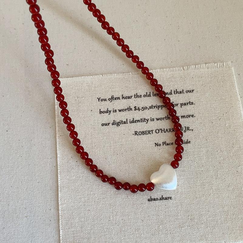 Onyx Beaded Love Necklace Women'S Light Luxury High-End Sense Personality Fashion Temperament Trend Versatile Neck Chain Sweater Chain