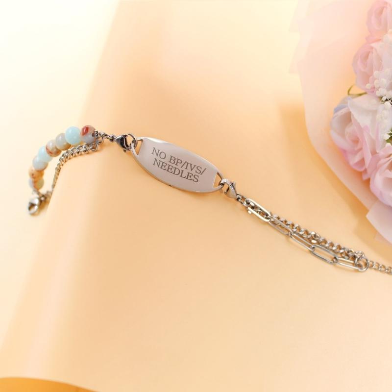 Verstellbares Medicals Alert ID-Armband mit gravierbarem Anhänger, Edelstahl, doppellagiges Armband, Handgelenkschmuck