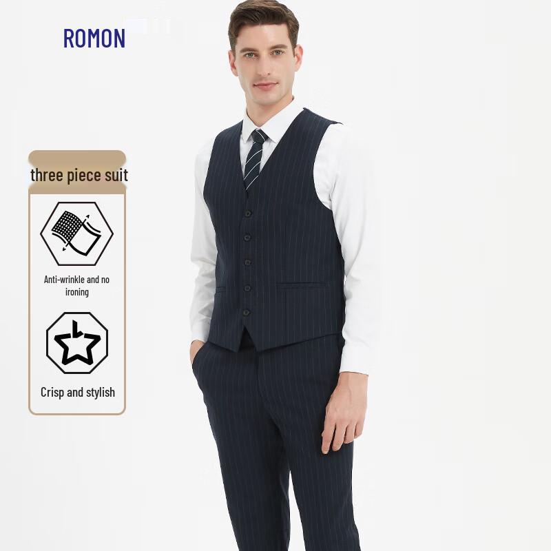 ROMON Men's Striped 3-Piece Business Suit