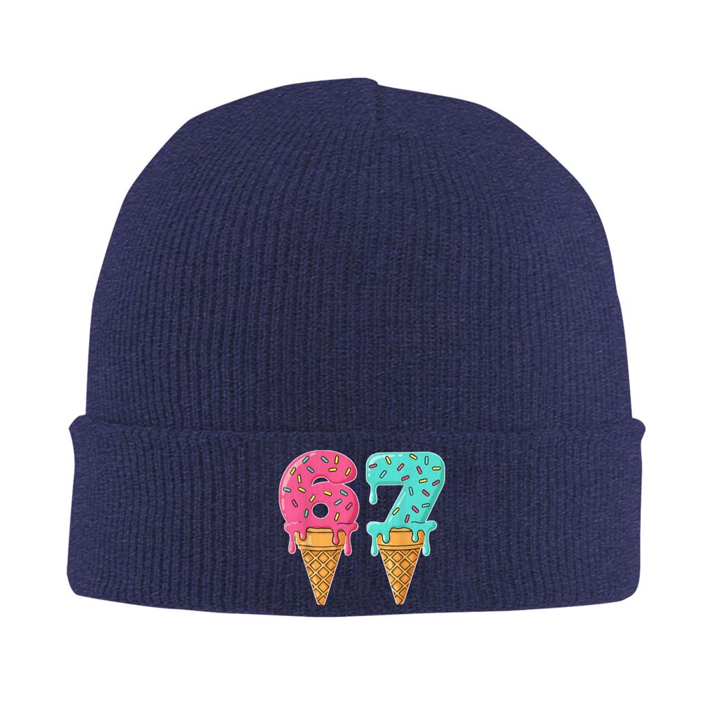 Baseball Drip Ice Cream 67 Baseball Knit Hat  Beanie Hats Hippie Warm Soft Unisex Bonnet Hats Spring Graphic Cool Caps Gift