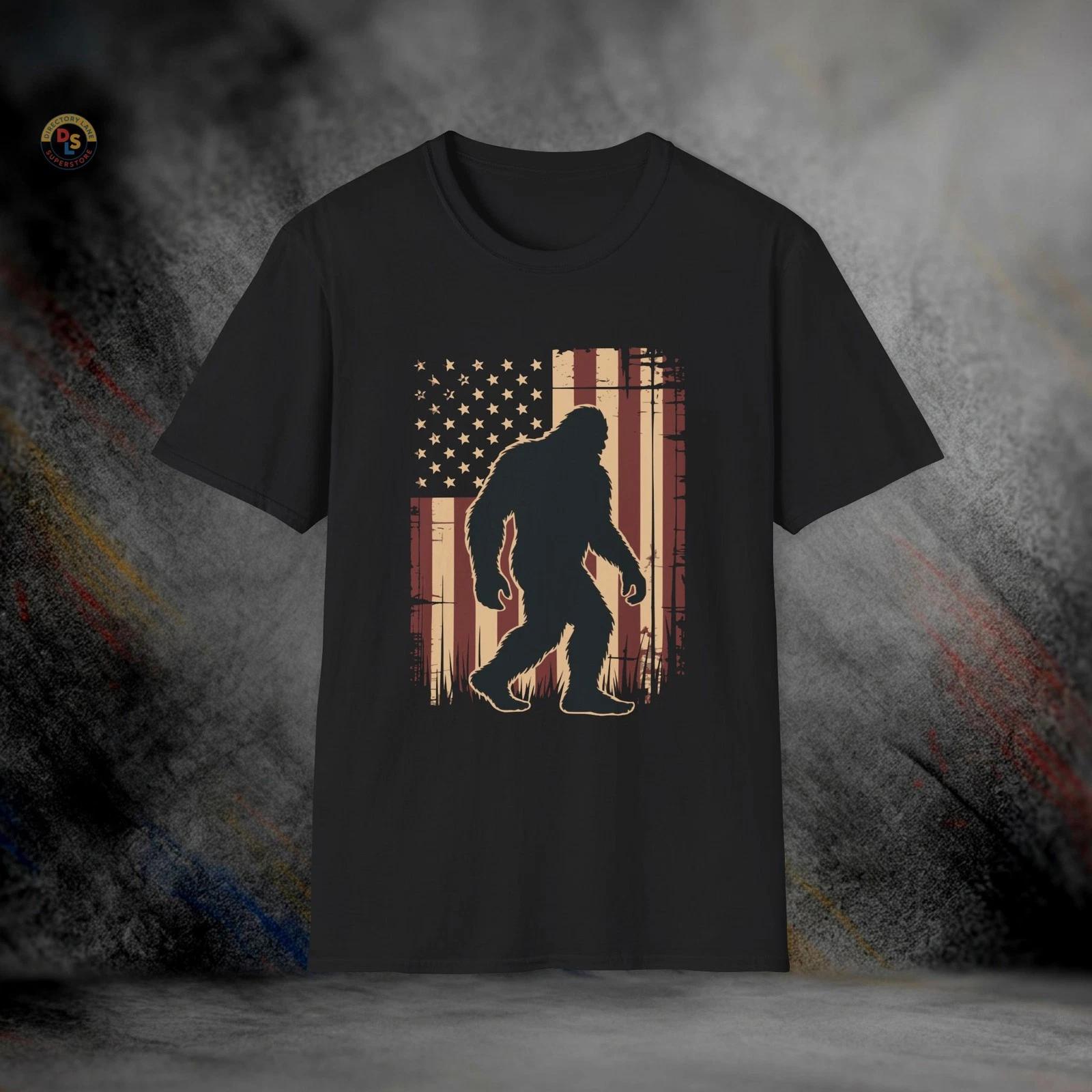 Bigfoot American Flag Sasquatch T-Shirt | Softstyle Tee XS