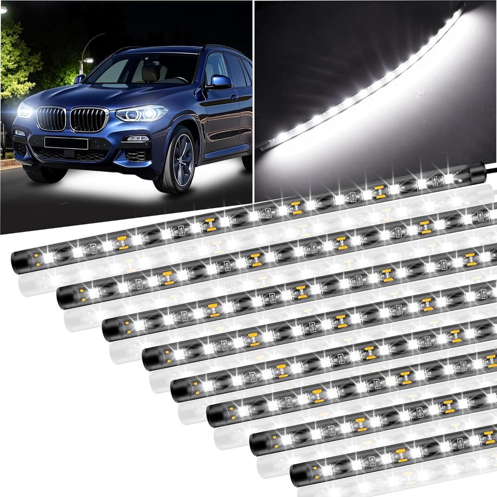 8 Pcs Car Led Light Strip IP67 Waterproof 11" Flexible Led Lights Underglow 12V for Car Motorcycle Boat Golf Cart Interior Exterior Decoration - Blue