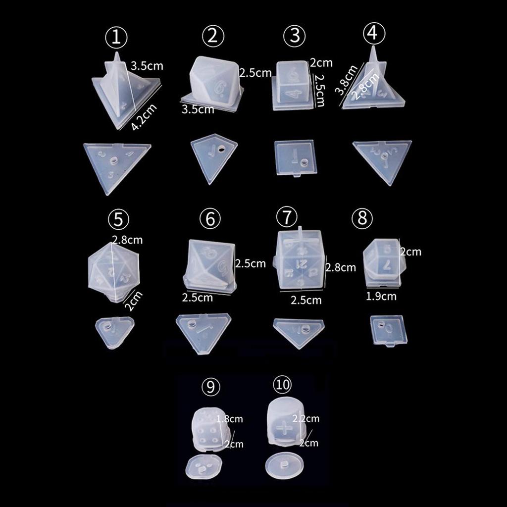 DIYBravo Silicone Mold, Dice Shape, Polyhedron, 10 Types, 10 Sets, Numbers, DIY Epoxy Resin, UV Resin, Tabletop Game, Mahjong, Keychain, Pendant (Dice