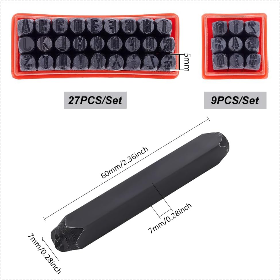 UNICRAFTALE 2 Набора 3/16  5мм Металлический Набор Штампов с Буквами (A-Z и 0-8) Набор стальных штампов с цифрами и буквами в красном кейсе Набор инструментов для штамповки комплект для нанесения оттисков