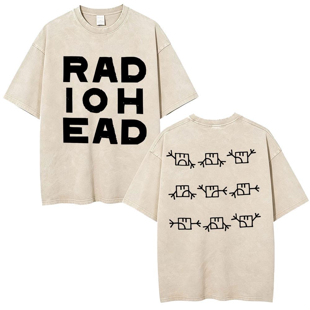 Vintage Washed Radiohead Semaphore Rock Band T-shirt Men  Clothing Fashion Hip Hop Gothic T Shirts Cotton Casual T-shirts