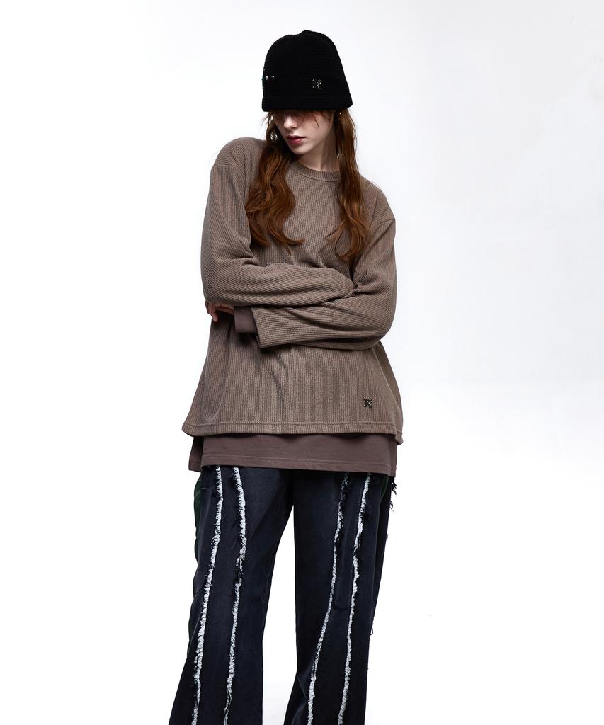 Aleseueseussi Layered Crew Neck Knit - Brown
