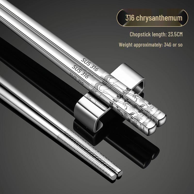 316 Stainless Steel Non-Slip Heat-Resistant Square Chopsticks
