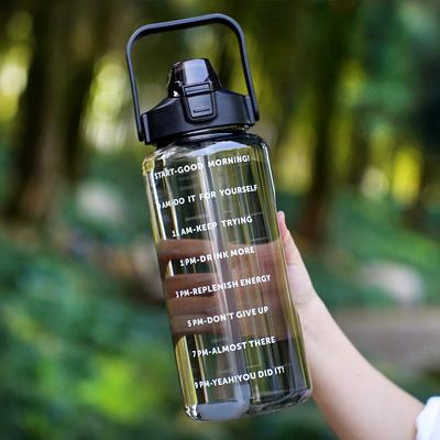 2L Portable Water Bottles Plastic Straw Water Cup Drink Bottle with Time Marker for Outdoor Sports Fitness Water Jug Drinkware