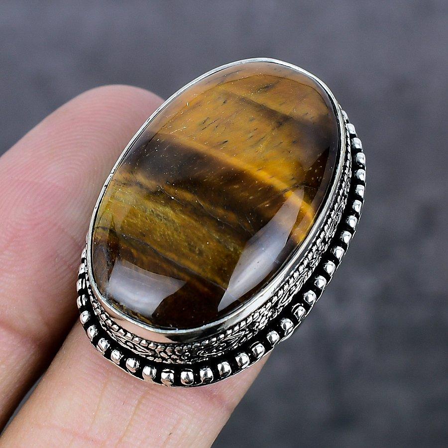 Natural Tiger Eye Gemstone 925 Sterling Silver Jewelry Ring Size 6.5 s7Z61