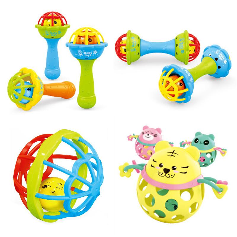 Infant Silicone Cartoon Rattle Teether Toys Anti Thumb Sucking Handheld Easy Grip Educational Hand Bell Toys Gift For Toddler