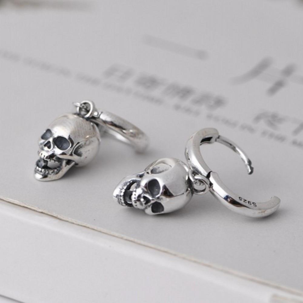 2020 New 100 %Real S925 Pure Silver Fashion Jewelry Woman Earrings Vintage Thai Silver Skull Bell Earrings Woman 