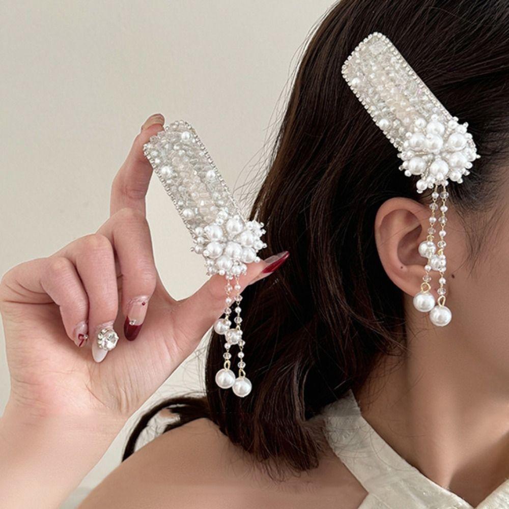 Flower Pearl Tassel Barrettes Elegant Chinese Style Side Clip Cheongsam Decoration