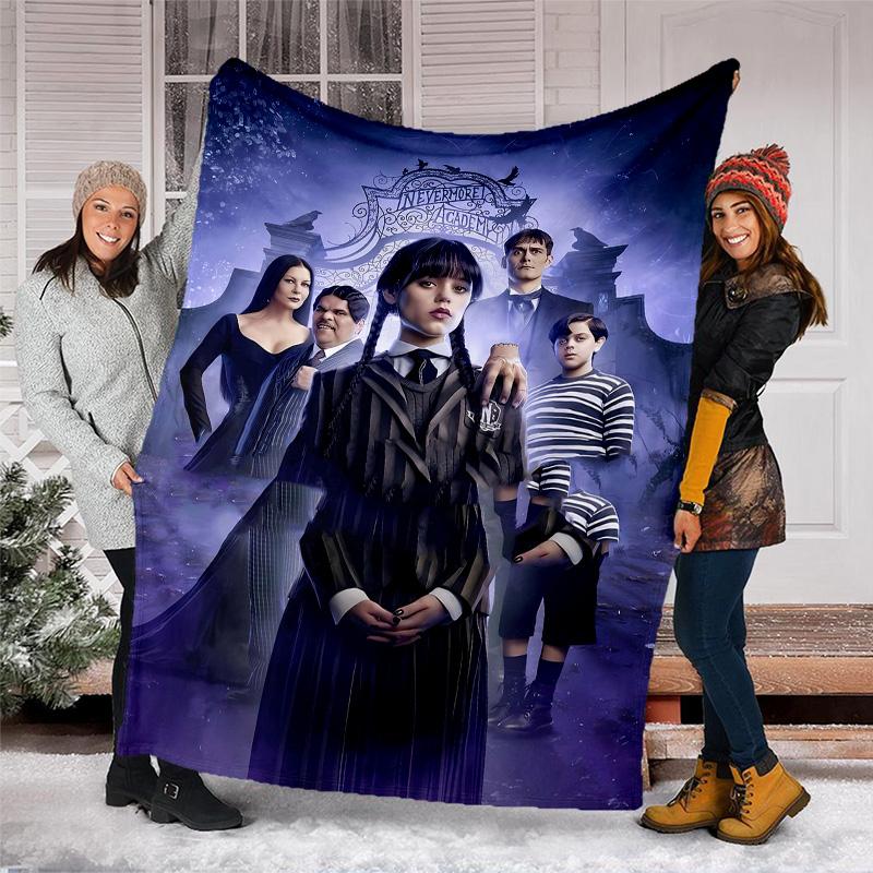 1pc Addams Family Wednesday4 Theme Blanket - Digital Print, Polyester, Cozy for All Seasons, Perfect for Outdoor, and Travel