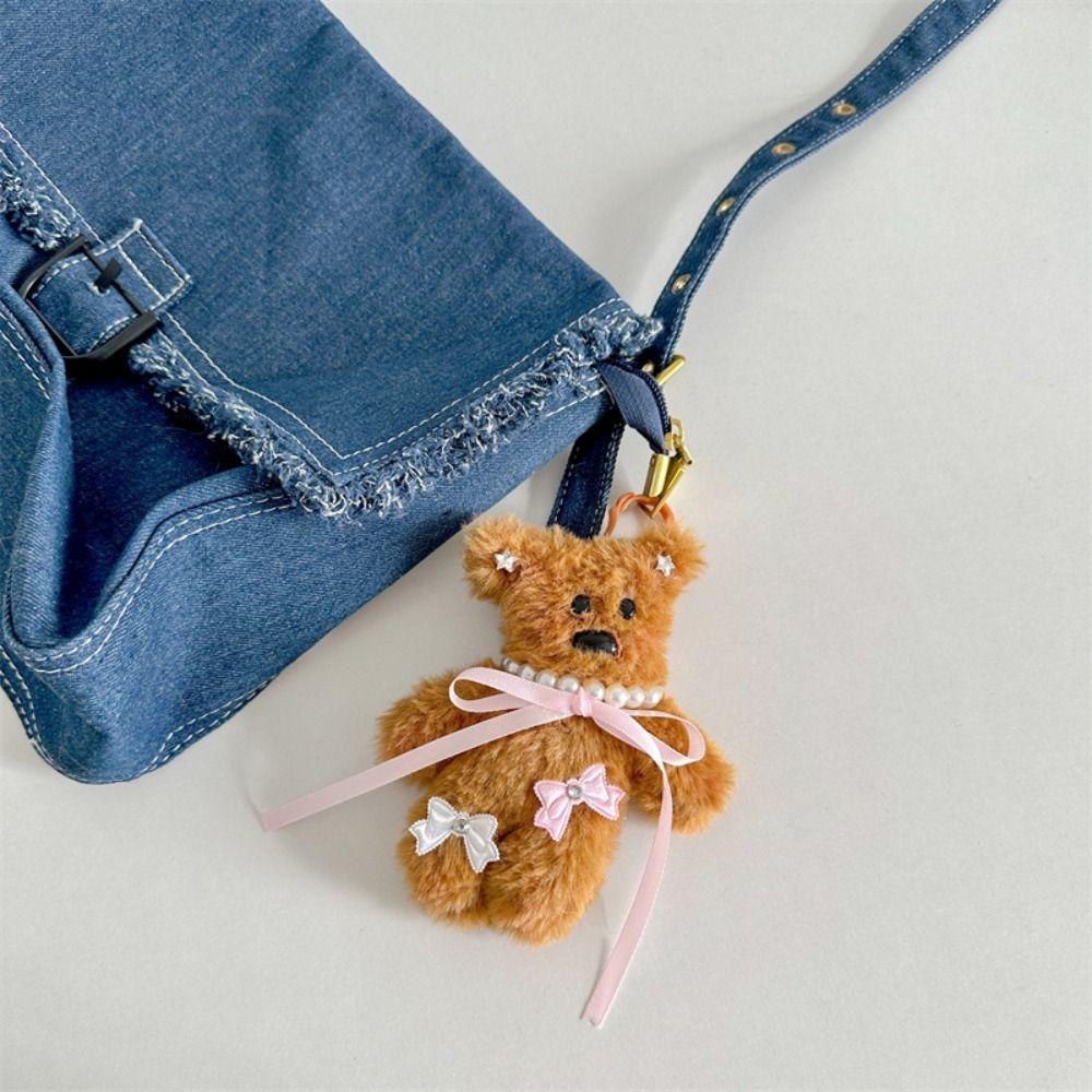 

Pearl Bear Crooked Neck Bear Keychains Lady Bear Pearl Bean Plush Pendant Children Toys
