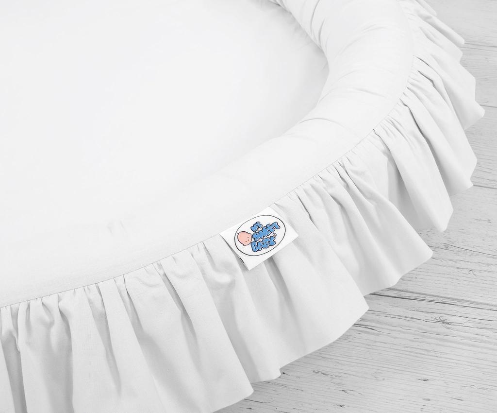 Set: hanging cotton canopy for a children's room and a nest with a ruffle - white