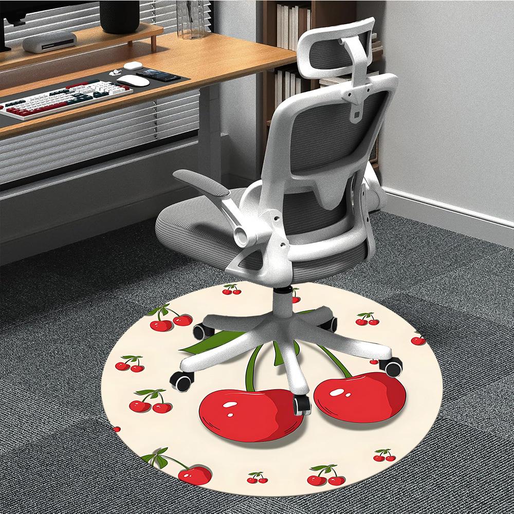 1PC Cherries Fruit Office Round Area Rug, Mat Suitable For Office, Under Office Chairs Bedroom Living Room Home Decor, Room Deco