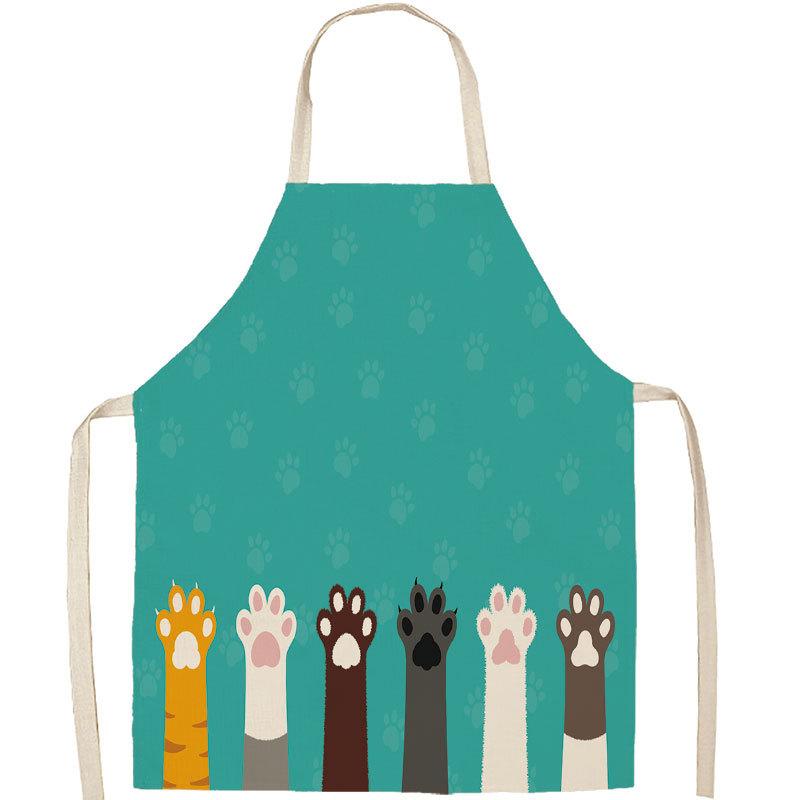 1Pc Apron Cotton Linen Cooking Cute Cat Printed Home Sleeveless Aprons Men Women Baking Accessories Household Kitchen Supplies