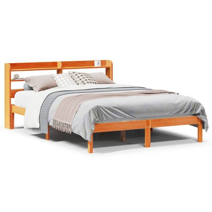 VidaXL Cadre de lit avec tête de lit cire marron 140x190cm bois de pin, lit, cadre de lit en bois massif, meuble de chambre 3306555