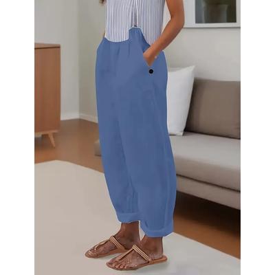 Spring and Summer Women's Plus Size Elastic Waist Straight Leg Pants, Casual Loose Pants, Solid Color Plus Size Women's Clothing