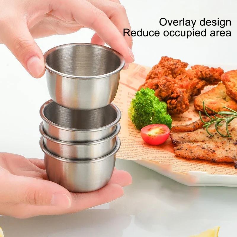 6/12Pcs 304 Stainless Steel Mini Round Shape Seasoning Flavor Plate Dipping Dish Tray Jam Dish Snack Nut Fruit Plate Without Lid