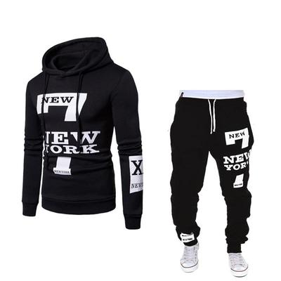 Men's Spring and Autumn Sports Two-piece Hooded Sweatshirt + Solid Color Pants Two-piece Set