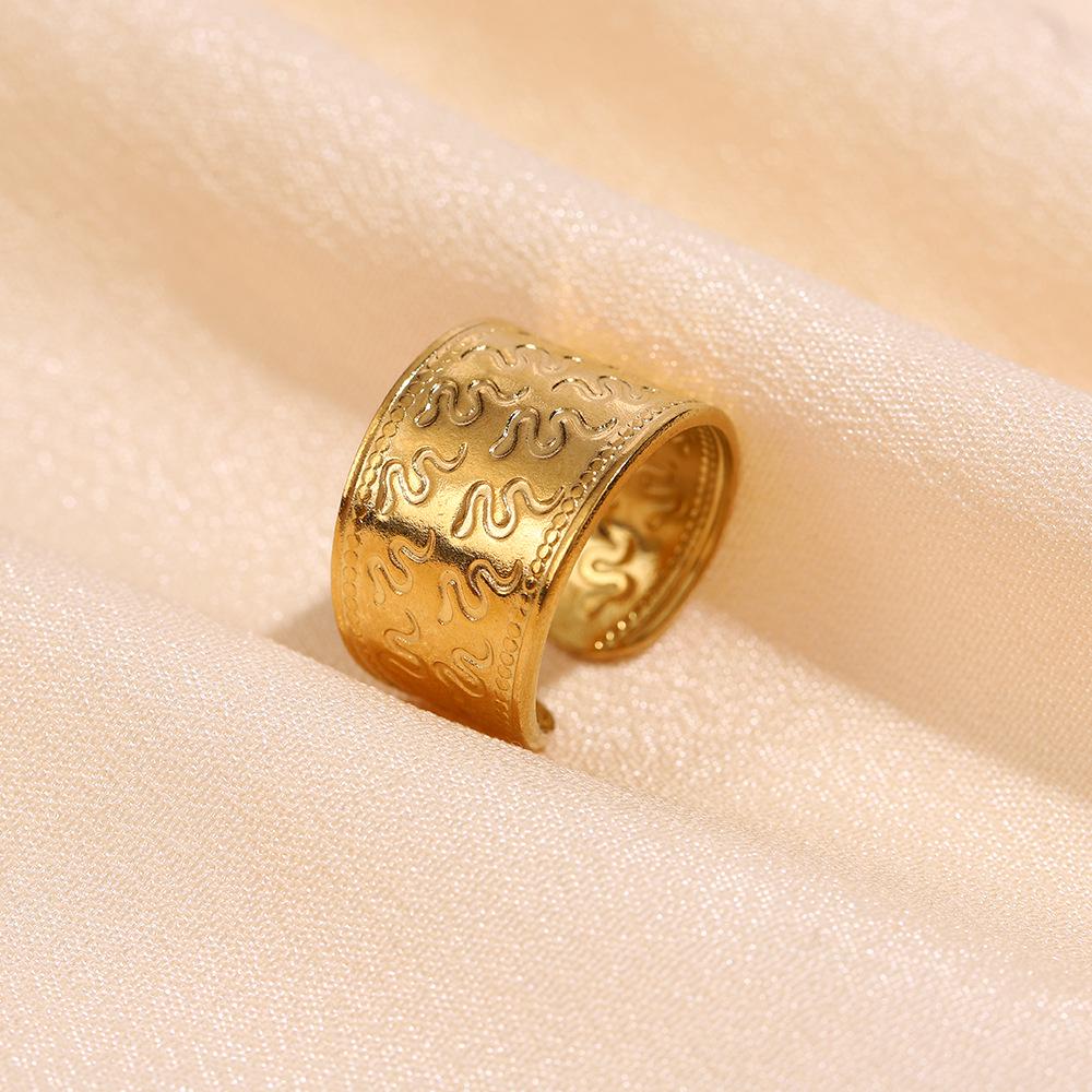 Adjustable Minimalist Geometric Open Stainless Steel Women's Ring - Gold-Plated, Hydraulic Vacuum Finish