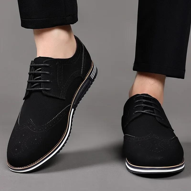 Herren Wildlederimitat Schnürschuh Schwarz Oxford Schuh für Herren Flach Neuer Mode Sneaker Mann Herbst Atmungsaktiv Bequem Lässiger Herrenschuh
