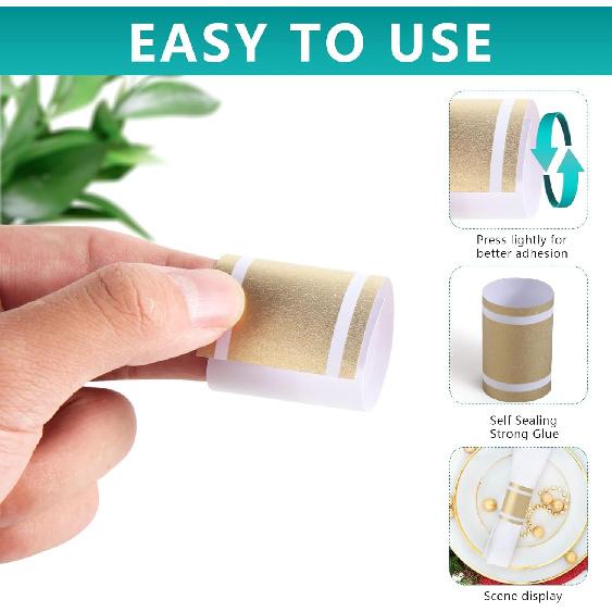 Gold Napkin Bands, Paper Napkin Rings Self Adhesive,Silverware Wraps Bands,Table Setup Wedding Event Party Supply,200 Pcs/Gold,NB-200-1Gold