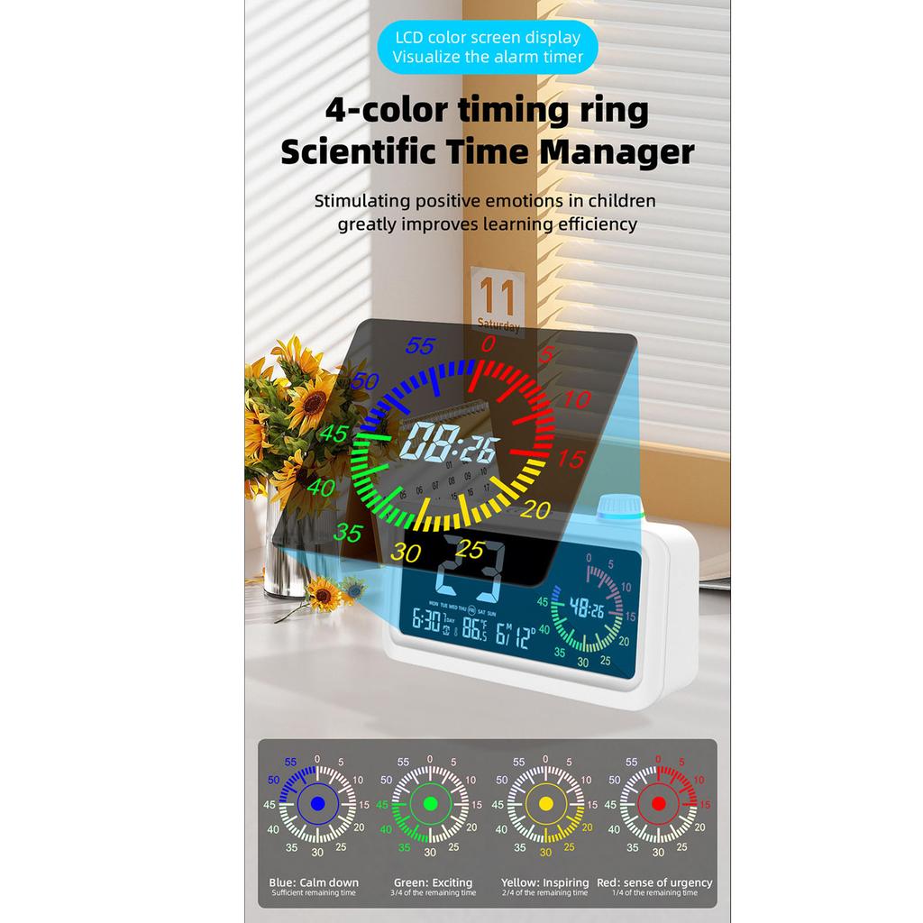 Electronic Alarm Clock Color Screen Built in Timer Temperature Date Display 12 24 Hour Digital Alarm Clock