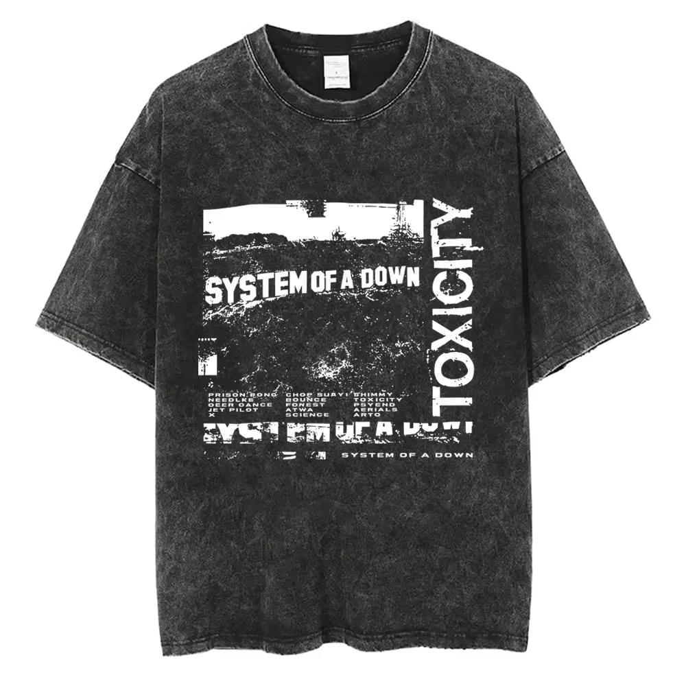 System of A Down Toxicity Album Graphic Washed T-shirts Men Women Rock Oversized T Shirt Male Vintage Alternative Metal T-shirts Daily Wear Cool Top