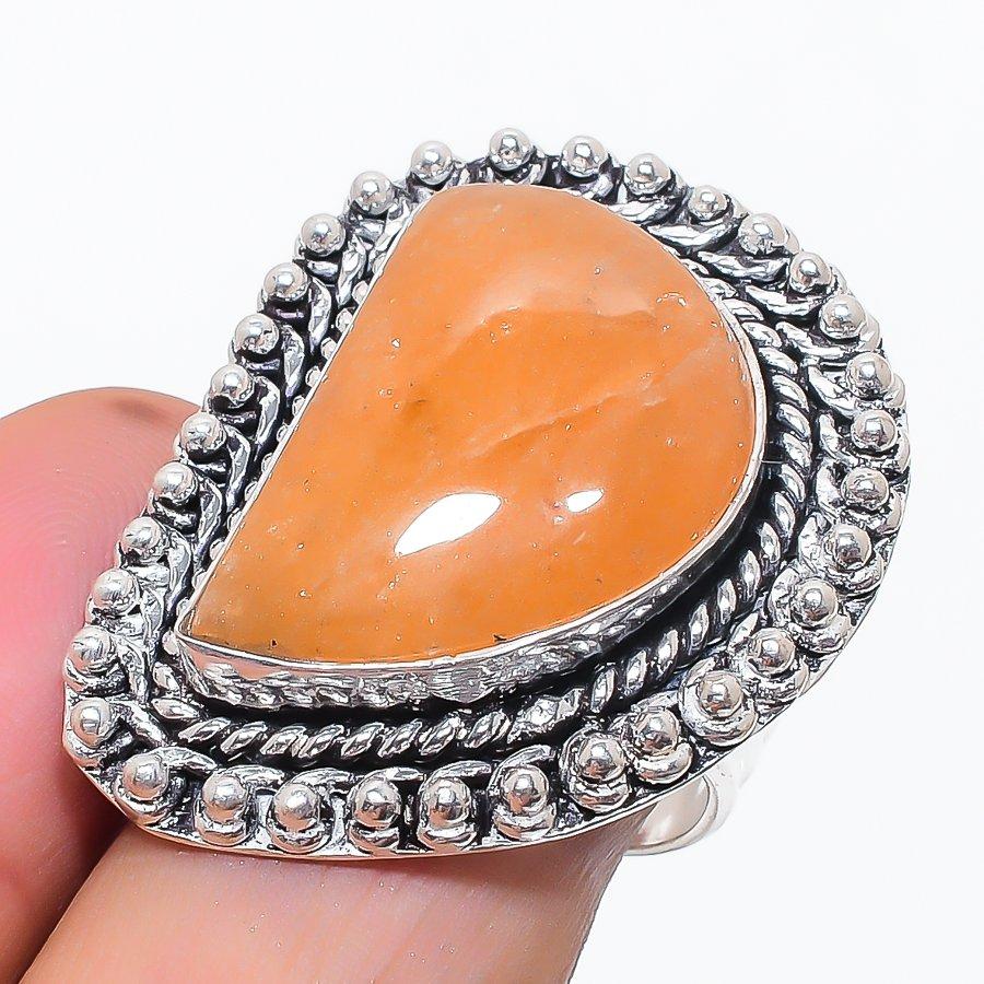 

Natural Orange Aventurine Gemstone 925 Sterling Silver Jewelry Ring Size 8 B6a22