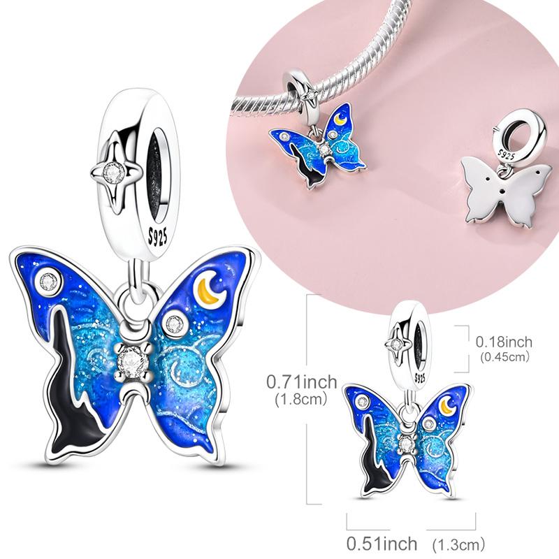Original Real Copper Charm Bead Starry Sky Butterfly Paint Pendant Fit Original Bracelets Chain For Women Diy Gift