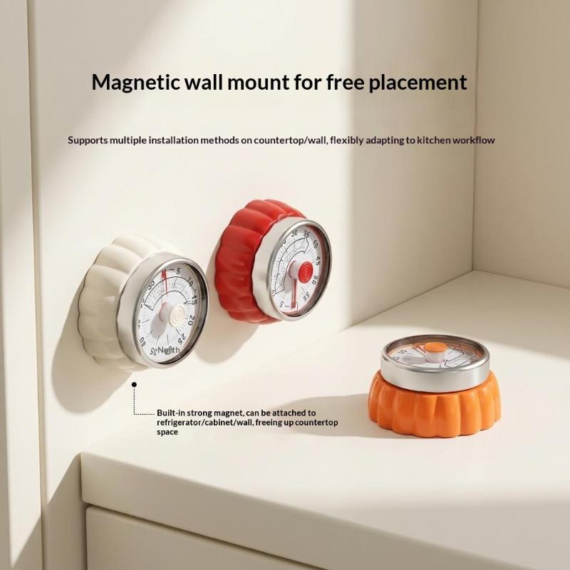 Cute Pumpkin Mechanical Timer No Battery Needed Kids Self-Discipline Timer Stands And Magnetic Kitchen Cooking Timer