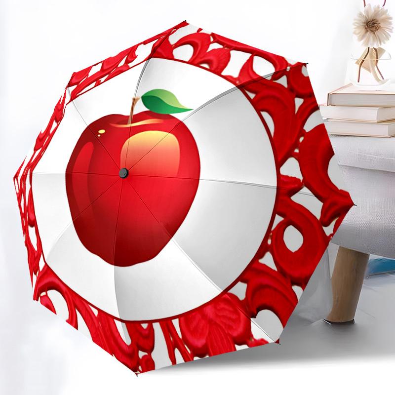 1pc Apple Red Pattern Automatic Opening and Closing Folding Umbrella with 8 Iron Ribs - Portable, Foldable for Travel Yy251124060