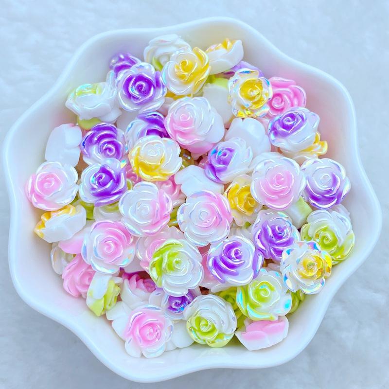 50Pcs New Cute Resin 10mm Mini Colorful Roses Flower Series Flat Back Manicure Parts Embellishments For Hair Bows Accessories