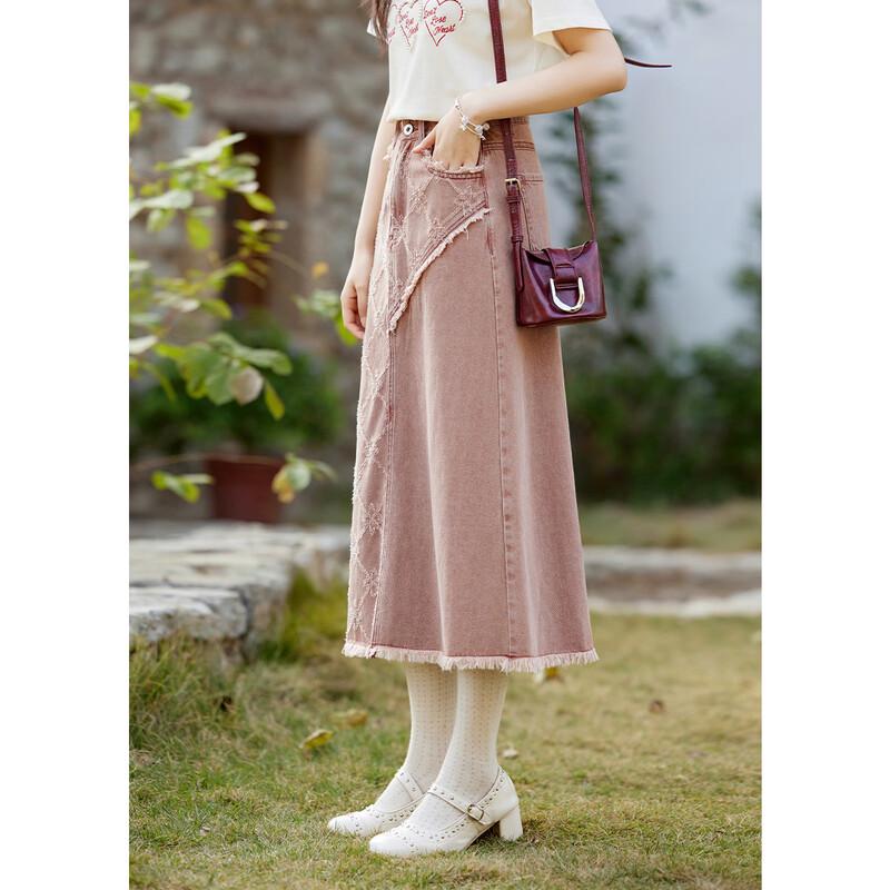 Mishow Pink Denim A-Line Skirt